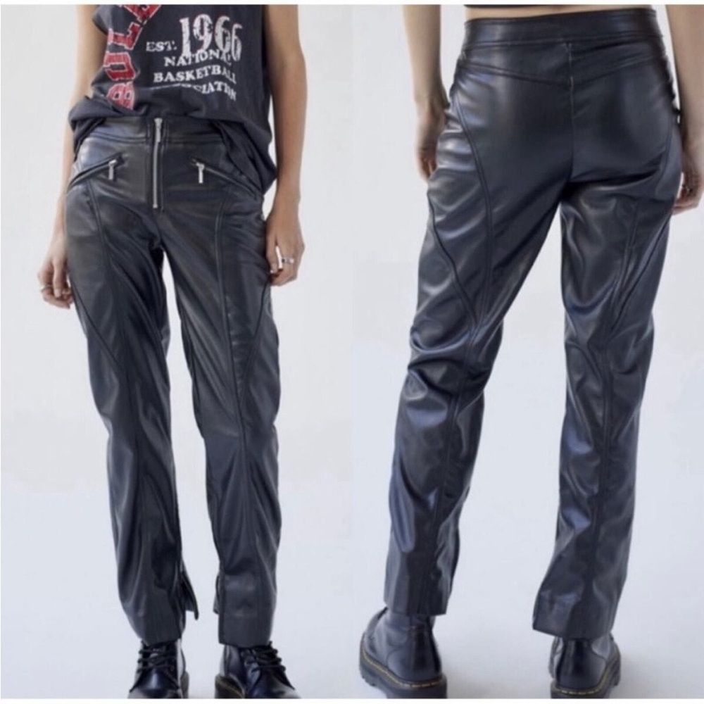 Urban Outfitters Olivia Faux Leather Zip Front Pants Black Sz 2